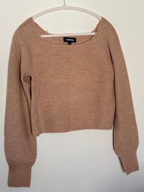 Express Women's Cropped Ribbed Scoop Neck Sweater